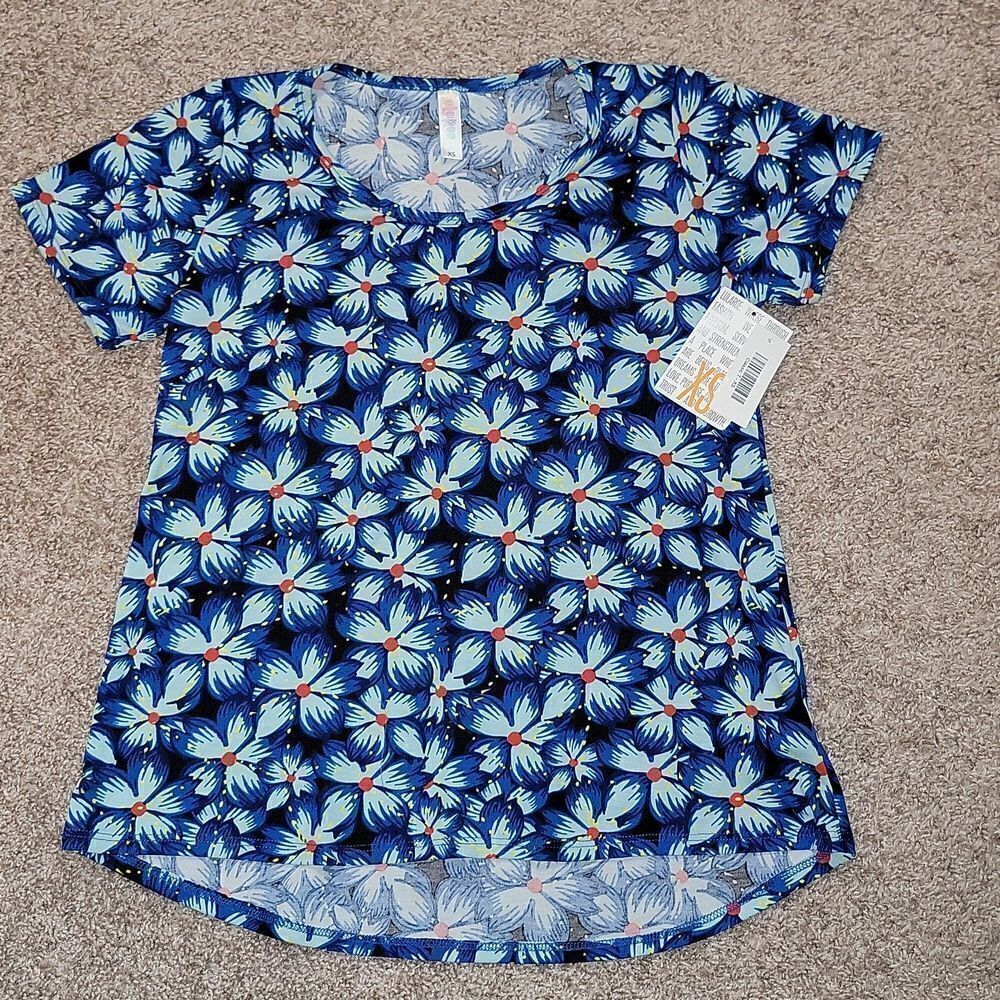 NWT Lularoe Classic T Bright Blue Flower Design Womens Size XS 2-4